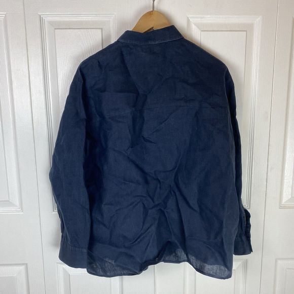 Galeries Lafayette 44 100% Linen Button Up Shirt Lagenlook Boxy Blue capsule - Picture 5 of 6